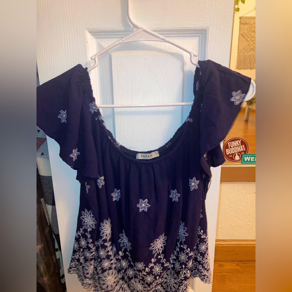 Papaya flowy off shoulder top